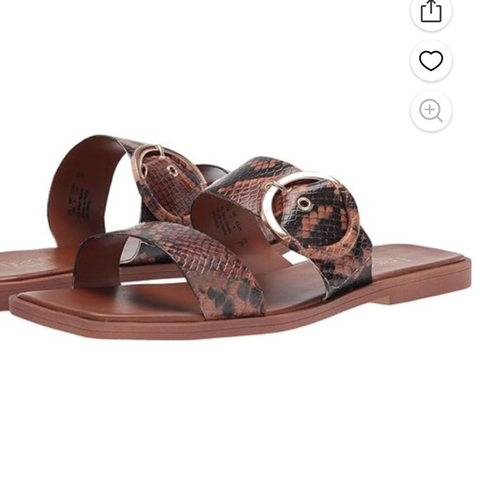 Franco Sarto Women's Flat Buckle Sandals, Square Toe Brown size 9.